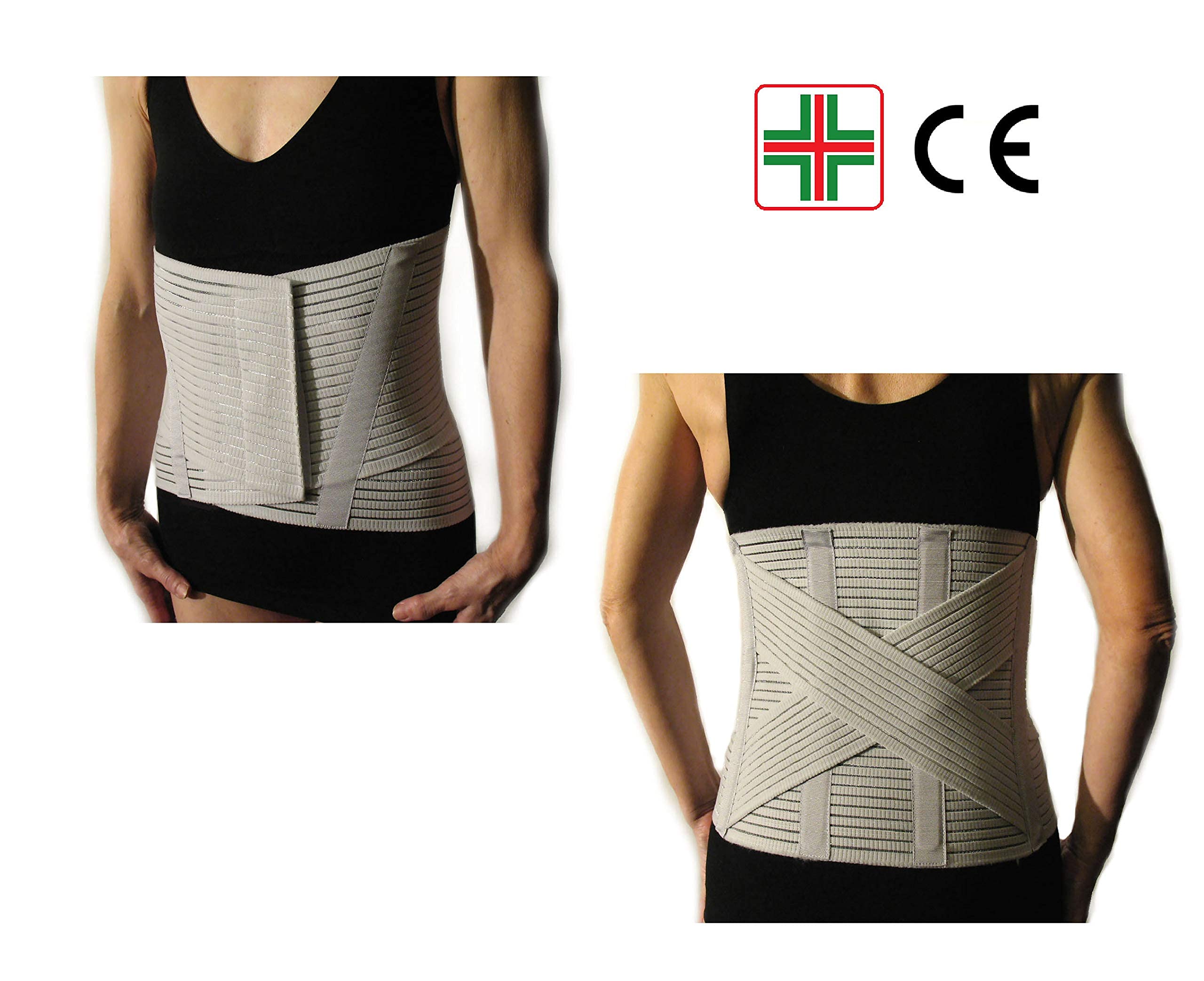 CORSETTO LOMBARE CON INCROCIO -Grigio, L (87-97 cm.)- Supporto Ortopedico Steccato, Fascia Cintura Addominale con 6 Stecche, Tutore per Schiena, Busto Renale Correttore Posturale - UNISEX Uomo Donna
