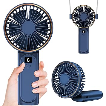 Peiyuu Portable Handheld Fan, Neck Fan, Mini Desk Fan, 4000mAh Long Battery Life, USB Can Charge Mobile Phones, Extremely Quiet, Safe and Reliable, 6-Speed Visual Adjustment(Blue)