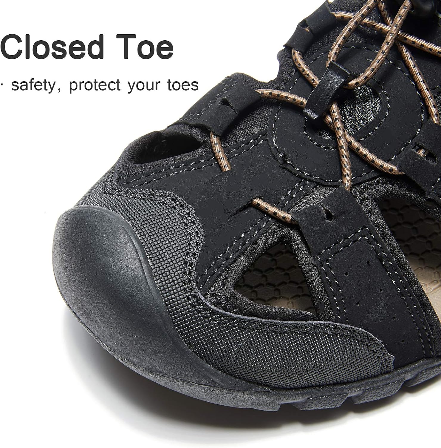 AMIDEWA Men's Sports Sandals Closed Toe Outdoor Water Shoes for Athletic Fisherman Beach Hiking Walking - BLACK - 9