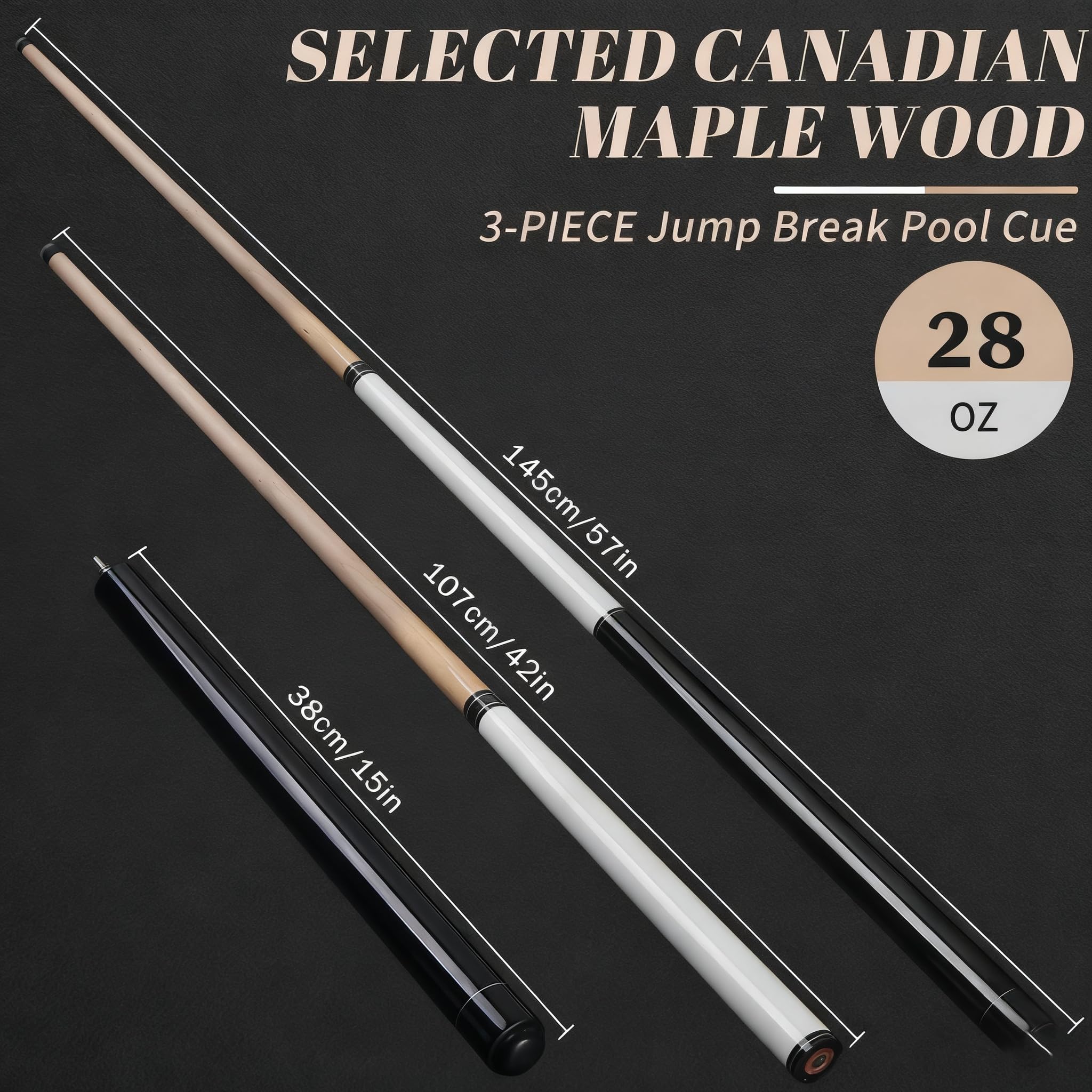 Aklot Pool Cue, Heavy Hitter Jump Break Cue 28 oz 1 Pool Stick 14mm Bakelite Tip for Explosive Breaks and Effortless Jumps White