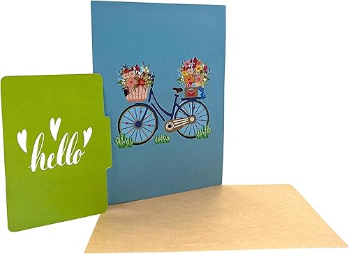 Miniatura 5 de Niumcraft Tarjeta de felicitación emergente 3D, color azul, tamaño de bicicleta, 5 x 7 pulgadas, incluye un tema a juego y sobre