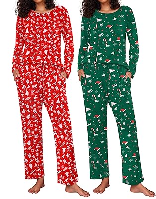 Ekouaer 2 Pack Womens Pajama Sets Long Sleeve Pjs Lounge Set Soft Comfy Sleepwear Winter Loungewear