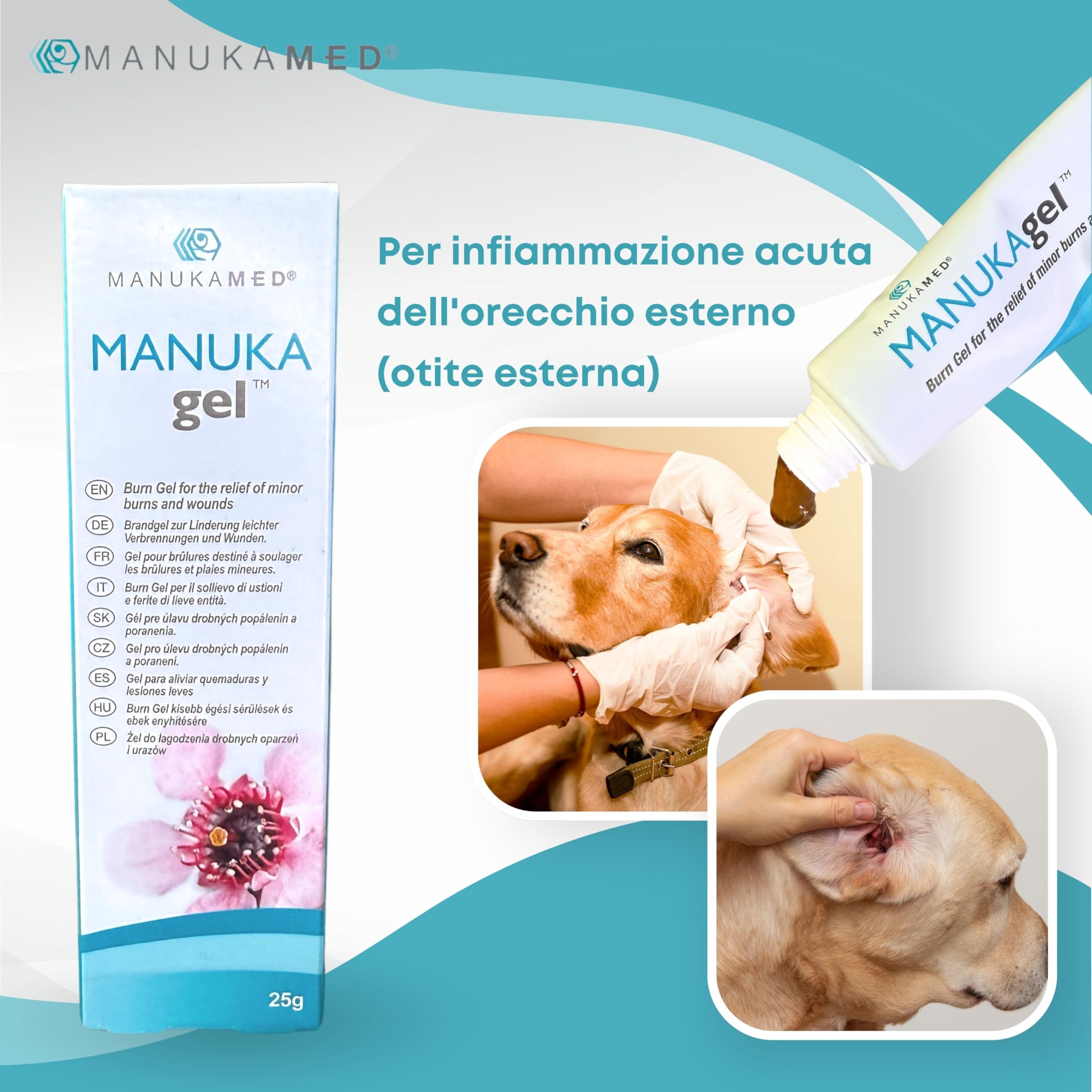 ManukaMed MANUKAgel Gel antibatterico, unguento per ferite per cani, gatti, cavalli, miele di Manuka 100% bioattivo MGO 560+/25 g
