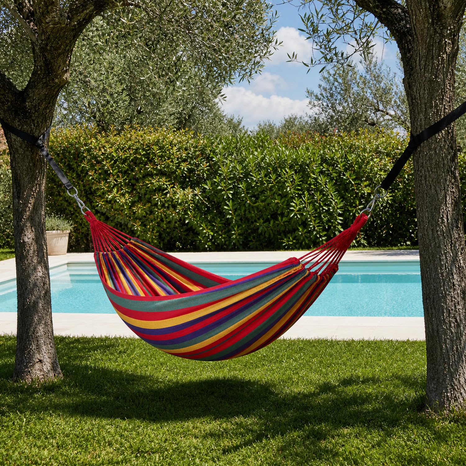 Amaca Da Esterno E Camping Con Borsa Da Trasporto Cinghie E Moschettoni Compresi Design Anti Ribaltamento Cotone Resistente Portata 300 Kg 210 x 150 Cm Rosso