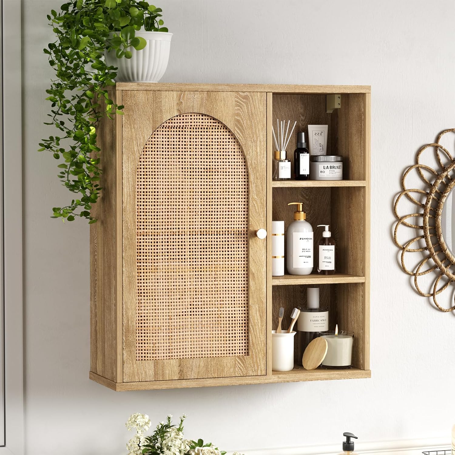Amazon.com: Rattan Bathroom Wall Cabinet with Door, Boho Medicine Wall ...