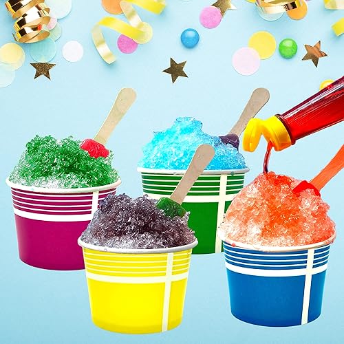 Miniatura 4 de Kit de 130conos multicolor para helado de aguahielo raspado. Incluye 40vasos (12oz) amarillos, rosas, verdes y azules, 40 cucharas de caramelo y 50