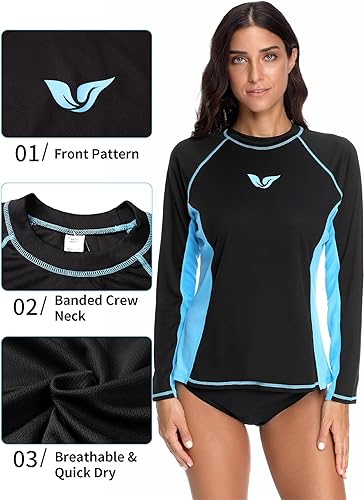 Miniatura 5 de Attraco - Camiseta de natación para mujer, manga larga, protección solar UPF 50