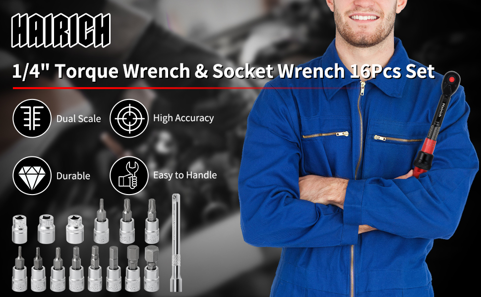 Hairich 1/4-Inch Drive Click Torque Wrench Set,2.3-24.9 N.M