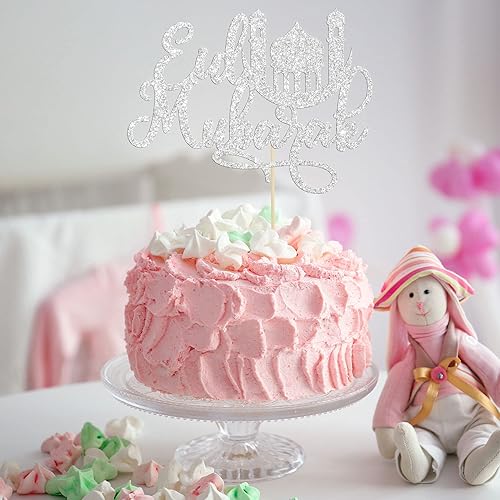 Miniatura 5 de Paquete de 1 decoración para tartas Eid Mubarak con purpurina plateada, luna, estrella, Hajj Mubarak Eid, palillos para tartas musulmanas islámicas