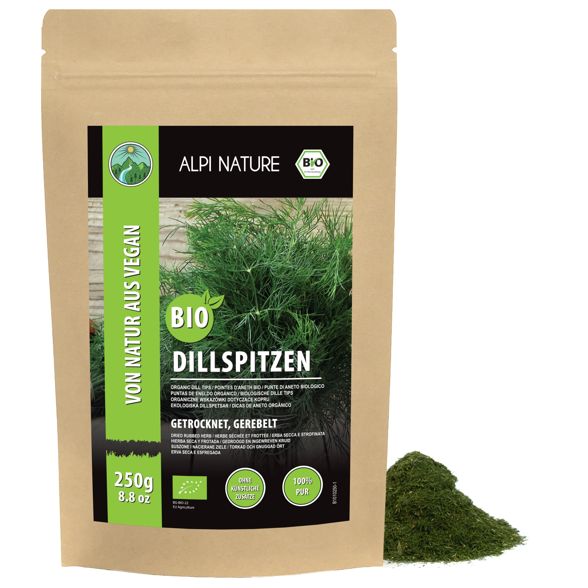 Alpi Nature Aneth Séché BIO 250g, Pointes d'Aneth Séché et Frotté pour Cornichons, Sauces et Marinades
