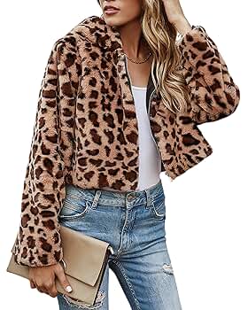 BAIMORE Women's Trendy Winter Jacket Zip Up Leopard Print