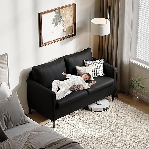 Miniatura 35 de TYBOATLE Sofá biplaza tapizado de tela de lino de 51 pulgadas de ancho para sala de estar, asientos de dos plazas con patas de hierro para espacio