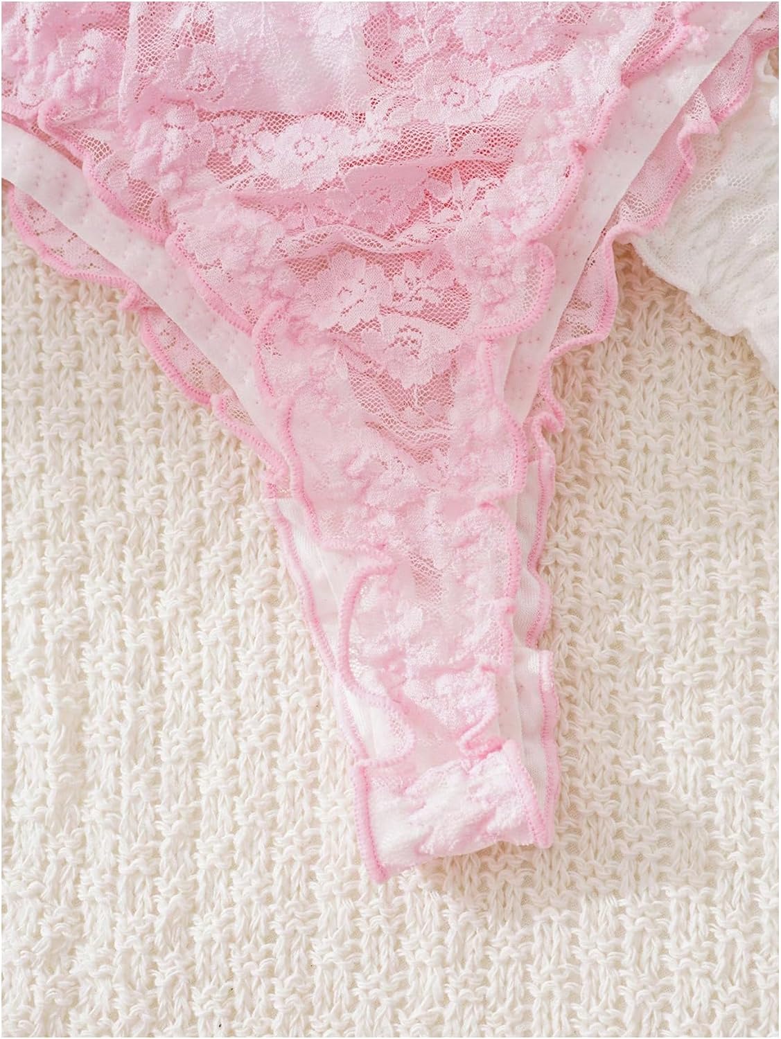 SHENHE Women's Floral Lace Thongs Underwear Tangas Low Rise Frilly Sheer Panties 3 Pack - Image 5