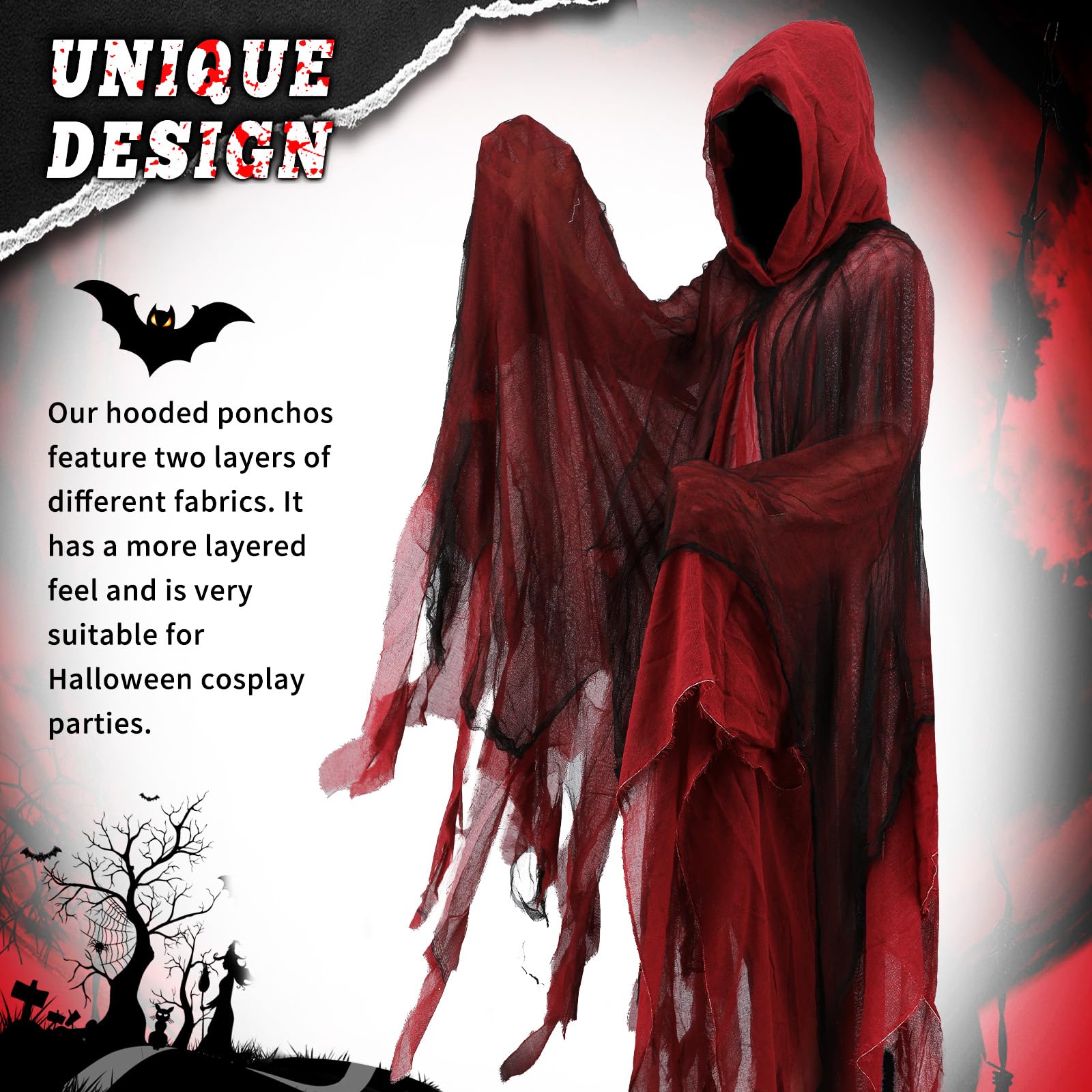 Joyincoser Hooked Cloak Medieval Renaissance Gothic Wizard Cape Death Costume Horror Scary Ghost Cosplay Halloween Gifts for Carnival Party Masquerade (Red) - Image 2