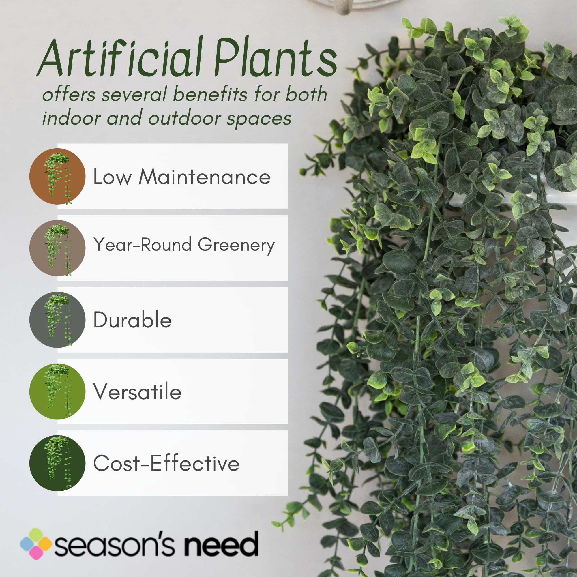 Lote de 2 Plantas Artificiales Colgantes de eucalipto (76,2 x 25,4 cm)