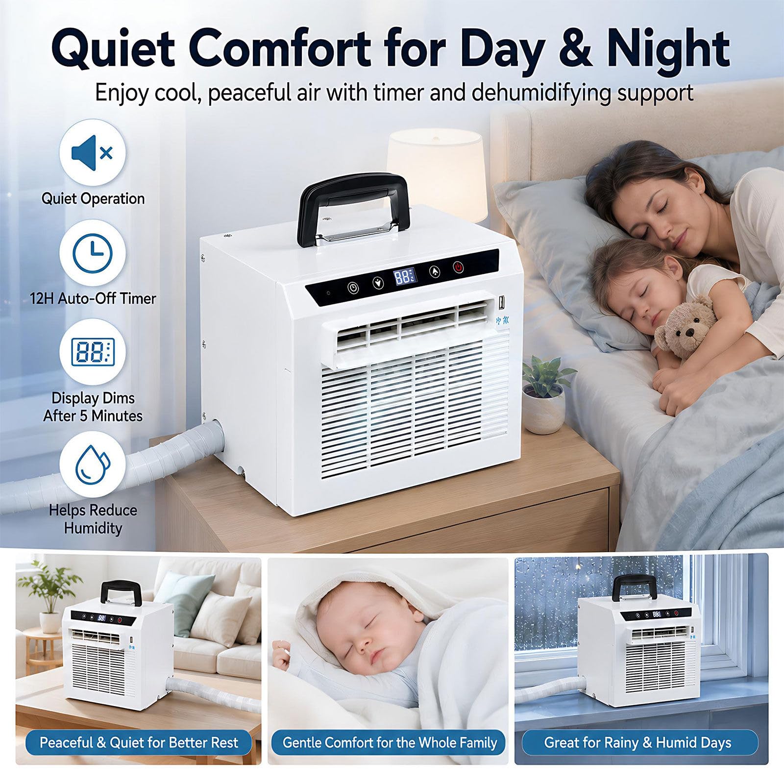 Mini Split Portatile 3000BTU – Silenzioso – Leggero 220V-1.5Metre | Doppio controllo: pannello touch sull'unità + telecomando wireless per massima comodità.