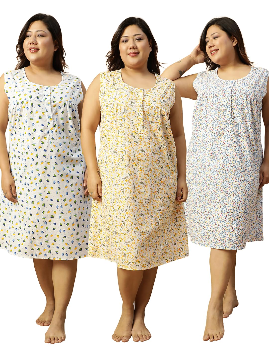 Women’s Plus Size Sleeveless Cotton Nighty Maxi Night Dress Nightgiwn Combo – Set of 3 2XL/3XL/4XL/5XL/6XL/7XL/8XL-image-15