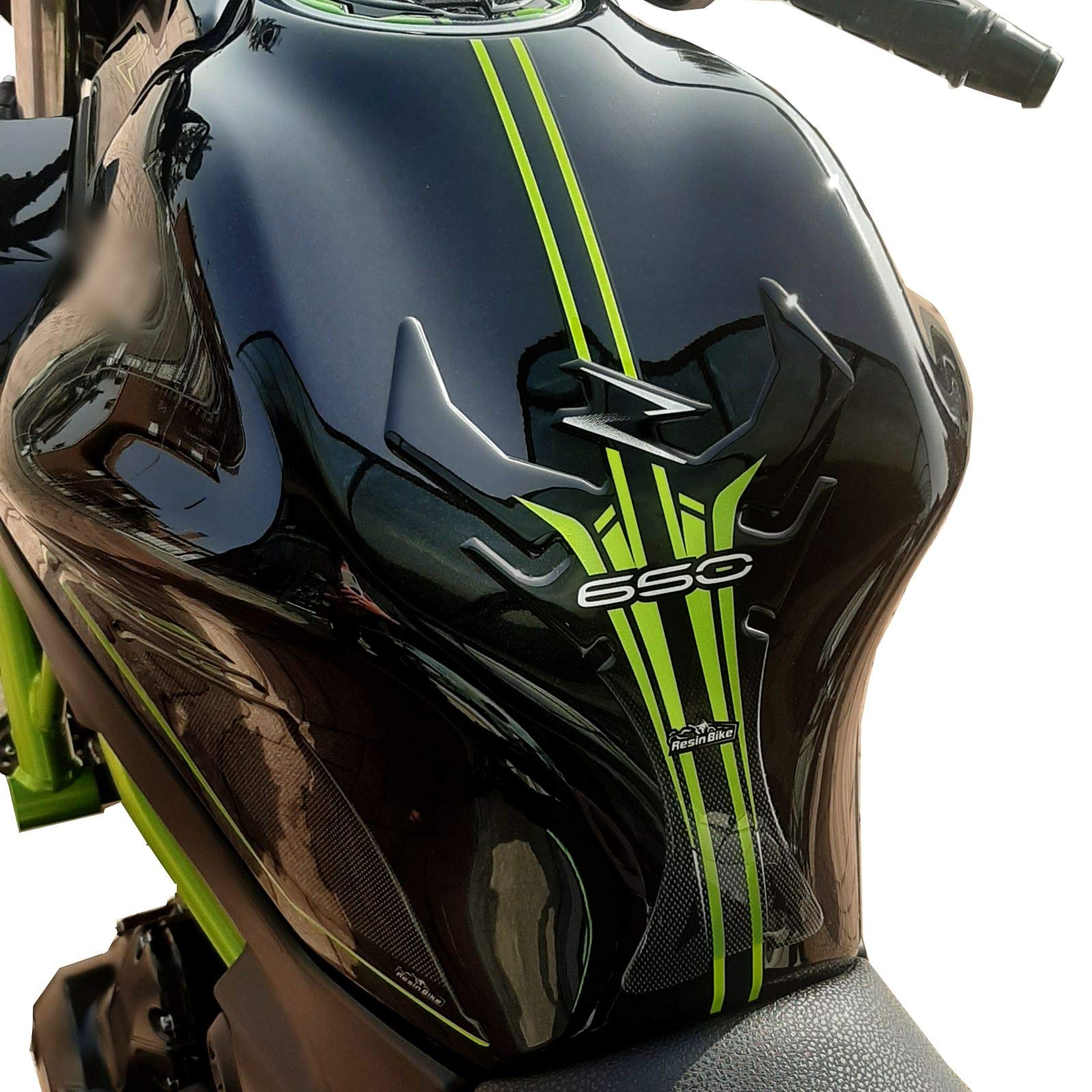 Resin Bike Adesivi Moto Compatibile con Kawasaki Z650 2021. Protezione Paraserbatoio da Urti e Graffi. Adesivo 3D Resinato per Serbatoio Moto - Verde Metallizzato