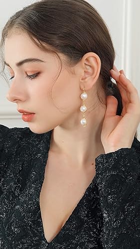 Miniatura 5 de Aretes largos de perlas colgantes  Aretes de perlas barrocas con chapado en oro de 14 quilates  Regalos de joyería delicada para mujeres y niñas,