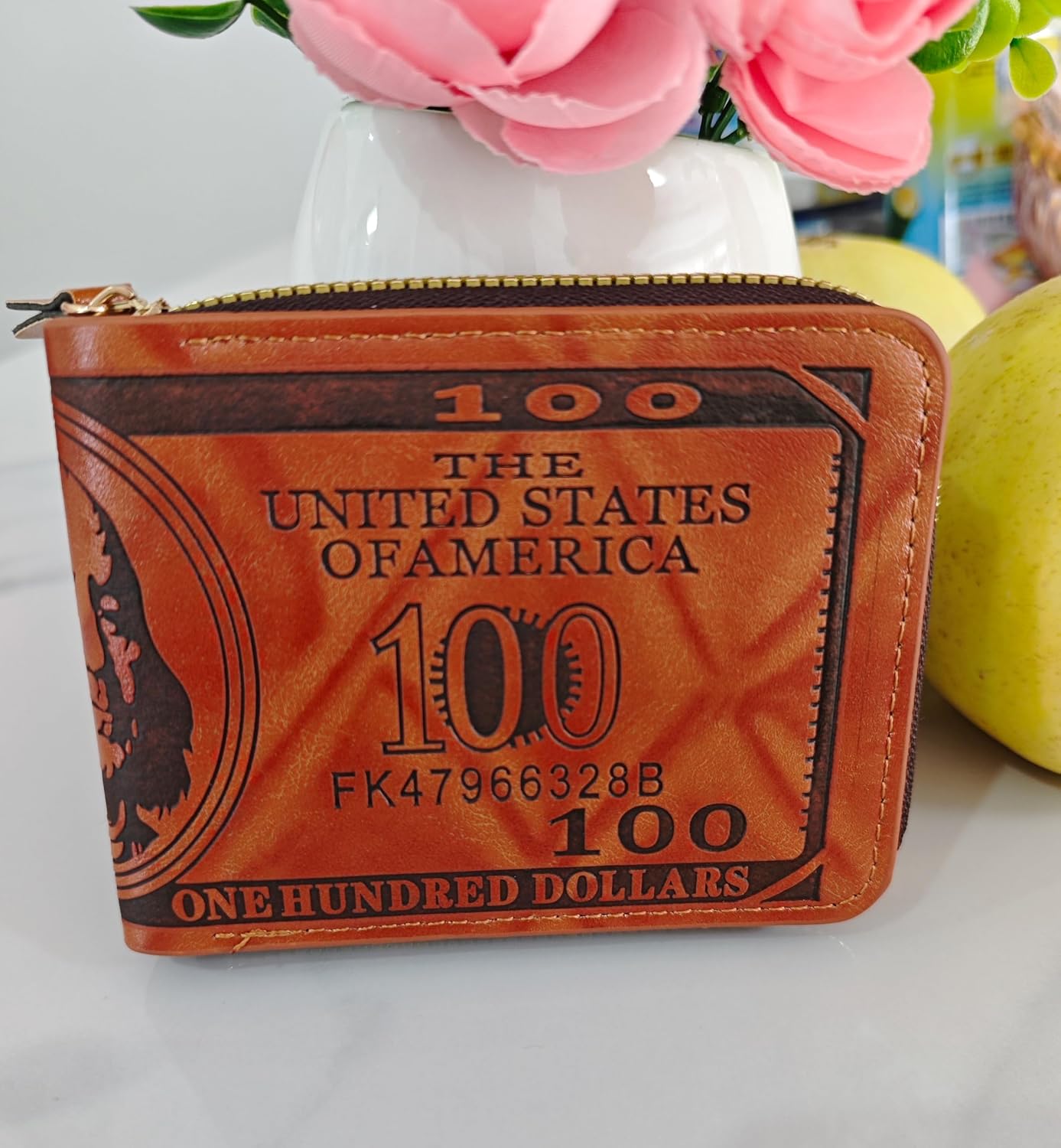Cool Wallets for teen boys Ages 10-18, Cash with ID Window Cardholder,Faux Leather Wallet for Teen boys,Zippered Wallet for Teenagers,Teenage Teenager Youth Gift. (Brown dollar pattern)