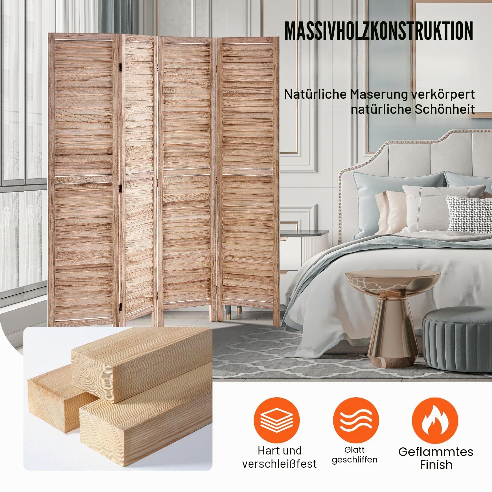VEVOR Raumteiler Paravent aus Holz 4-teiliger Faltbarer Sichtschutz, 170 cm hoher Raumteiler, tragbarer Dekorationsschirm zur Raumtrennung mit europäischer Still für Zuhause Restaurant Schlafzimmer