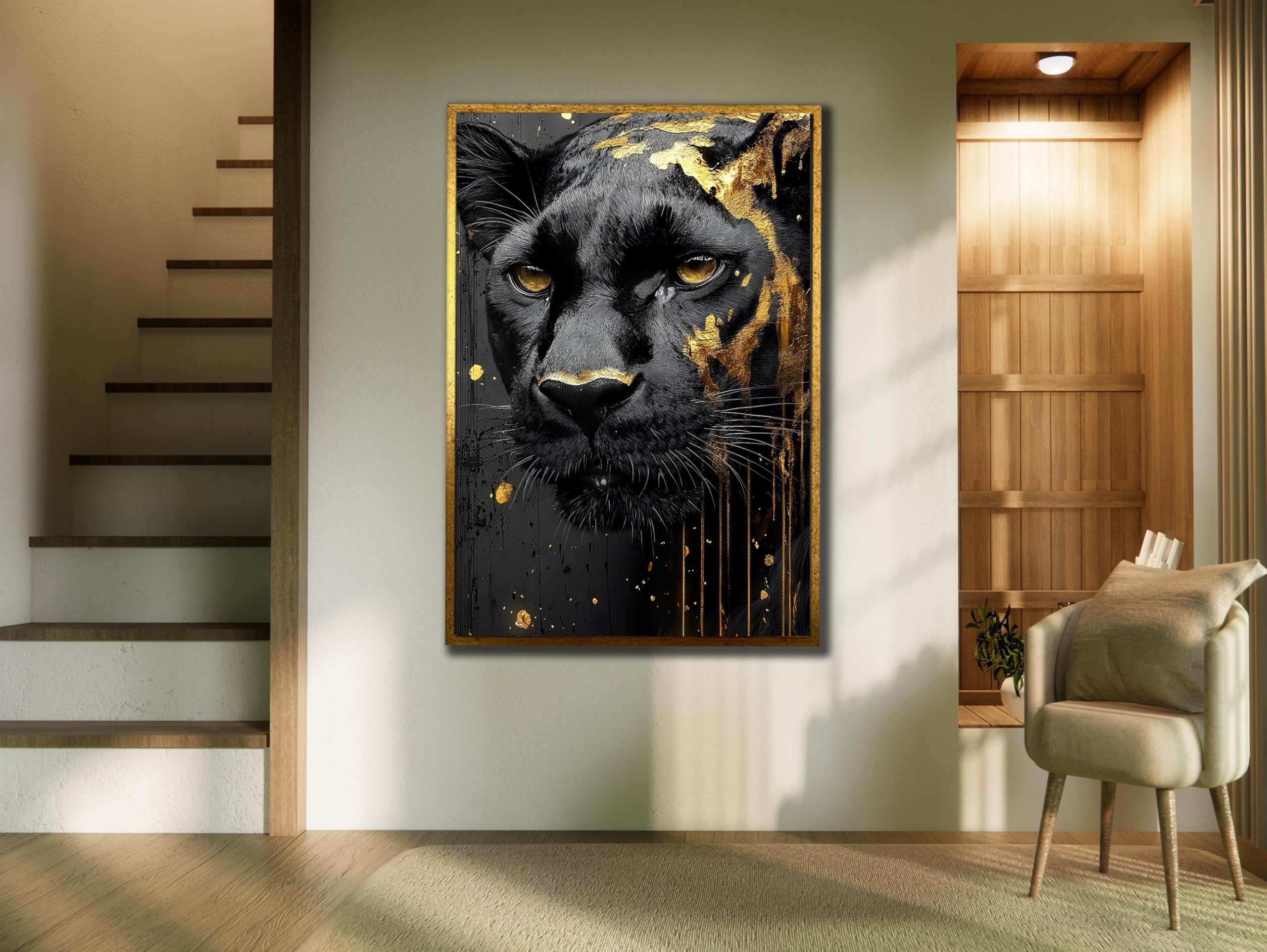 LMYCHENG Jaguar Canvas Print: Golden Black Panther Wall Art, Animals portrait Oil Painting for Living Room, Home Wall Decor(80x120cm/Frameless)