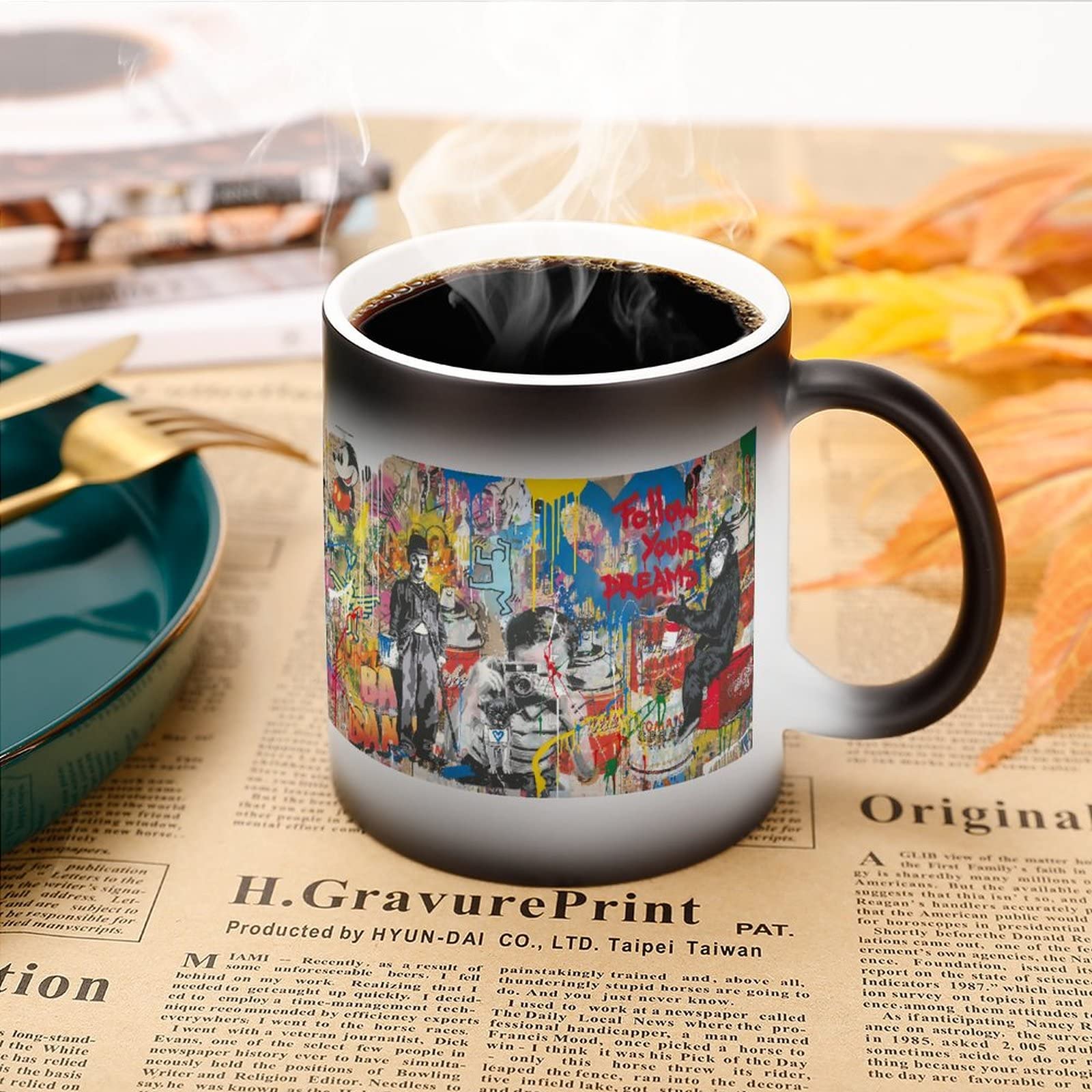 B331s コーヒーカップ　一組　作者不詳　変形　モダンアート 変色カップ マグカップ モダンアート バンクシー Banksy Amazon.co.jp: 工芸品