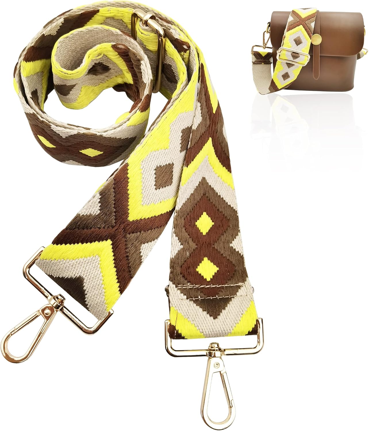 Adjustable Wide Shoulder Strap Replacement Belt Crossbody Canvas Bag Handbag, Beige&yellow, 75Centimeter - 135Centimeter