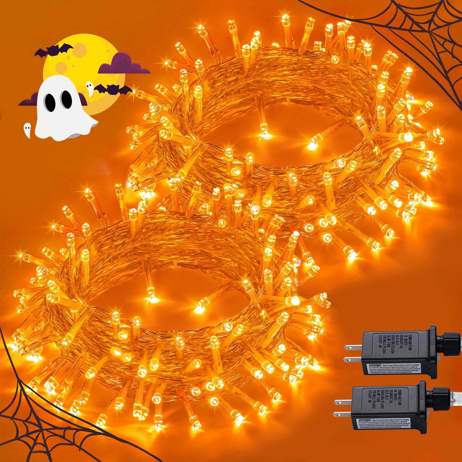 Amazon.com: JMEXSUSS 2 Pack 100 LED Orange Halloween Lights