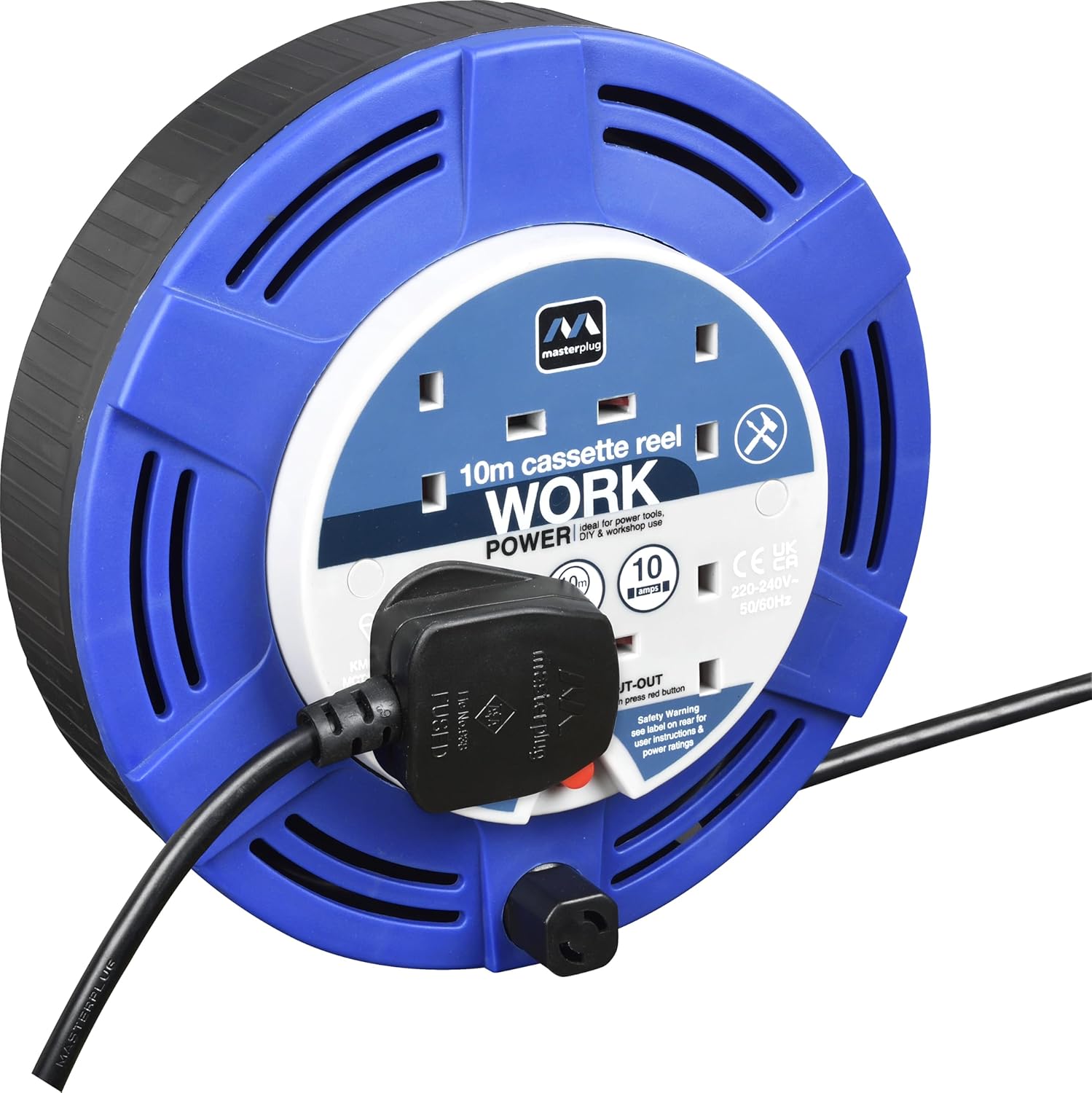 Masterplug 10M Four Socket Blue Cable Reel