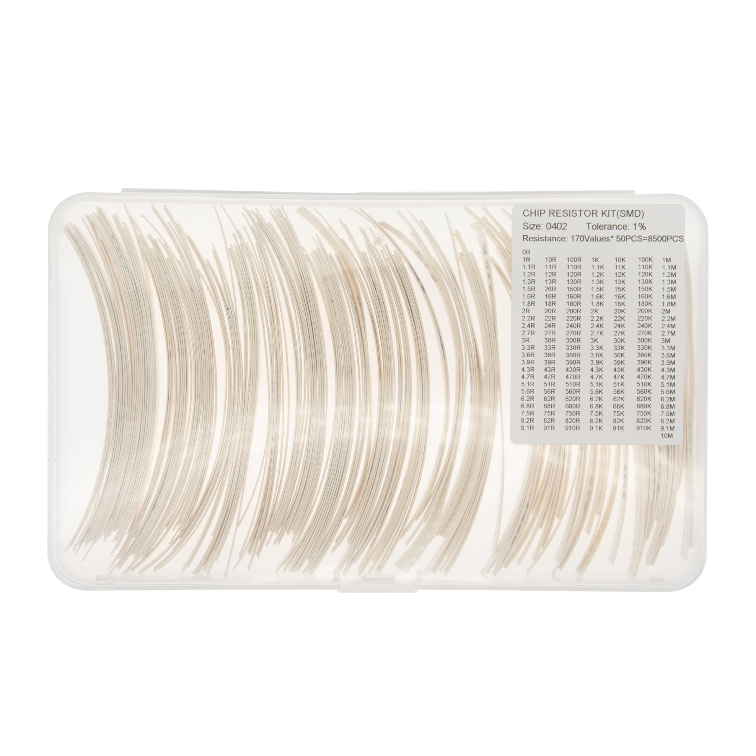 170 Values x 50 Pieces, Total 8500 Pieces, 0402 1% SMD Surface Mount Thick Film Chip Resistor Kit