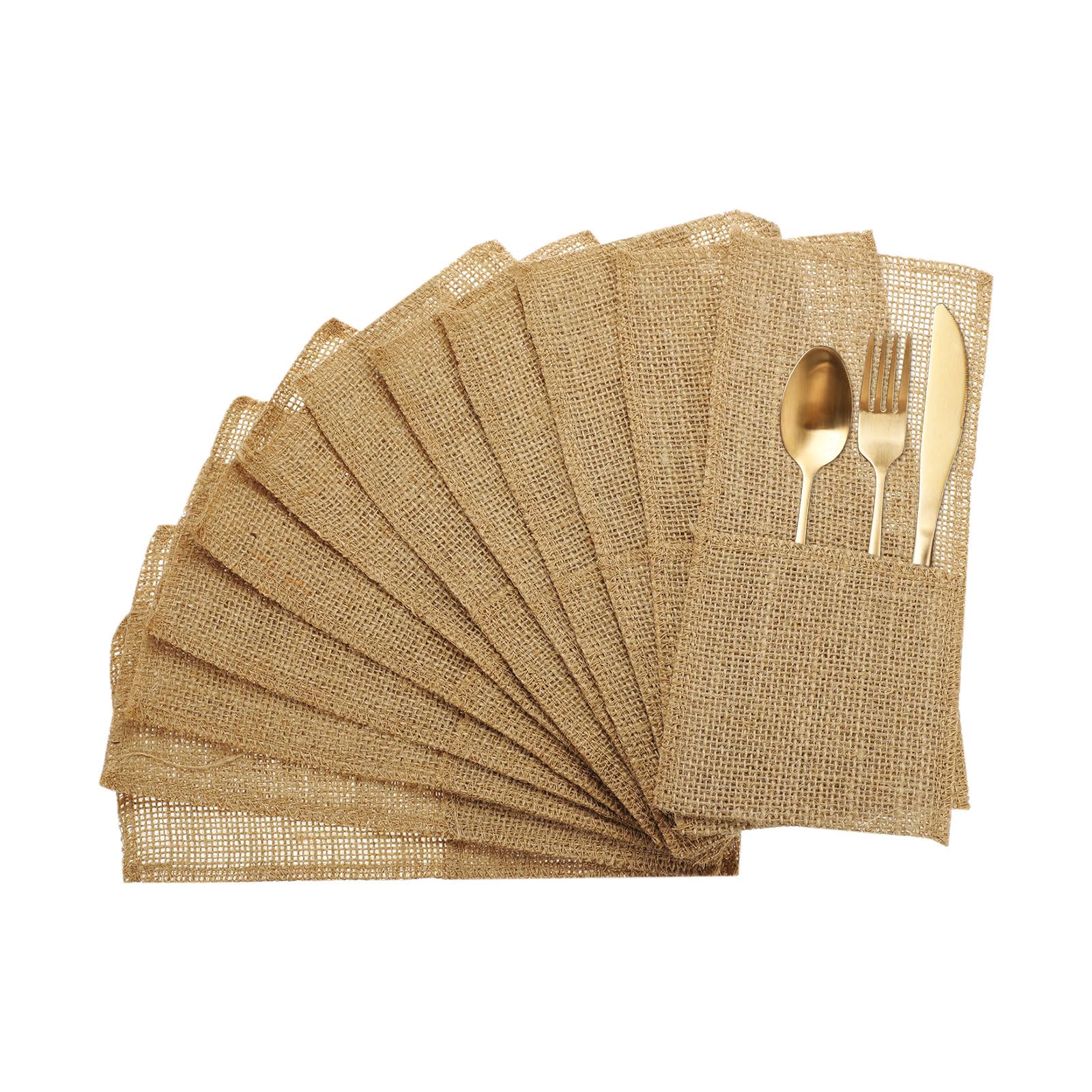 QUARKZMAN 24pz Portaposate in Iuta, 21cm x 10cm Pochette Portaposate Portaposate in Argenteria Sacchetto di Iuta Naturale per Decorazioni Feste Matrimonio