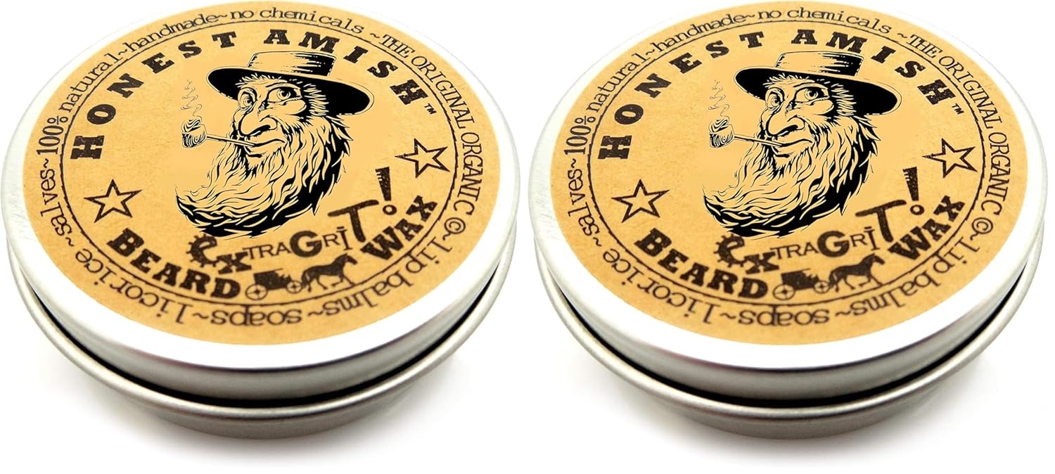 Honest Amish Extra Grit Beard Wax - Natural and Organic - Hair Paste and Hair Control Wax - 2 ounce (Pack of 2)
