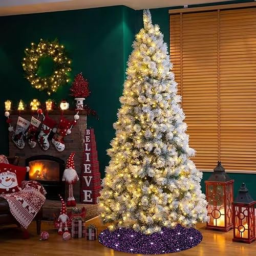 Miniatura 6 de Falda de árbol de Navidad morada, falda de árbol grande de lentejuelas, falda de árbol de terciopelo de 46 pulgadas, falda de árbol de Halloween,
