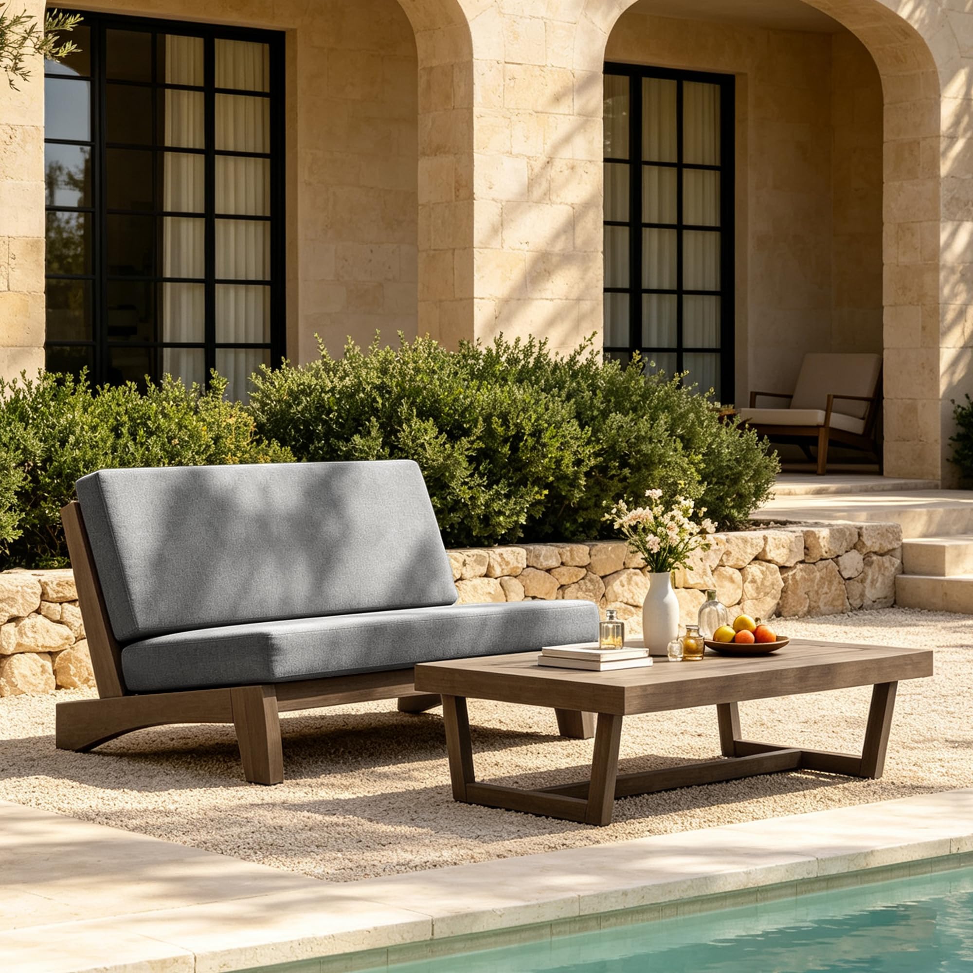 Pia Ricoo 2 Piece Patio Furniture Set, Outdoor Furniture Loveseat with Coffee Table &amp; Thick Cushions, All-Weather Outdoor Sofa for Backyard, Deck, Lawn, Gray