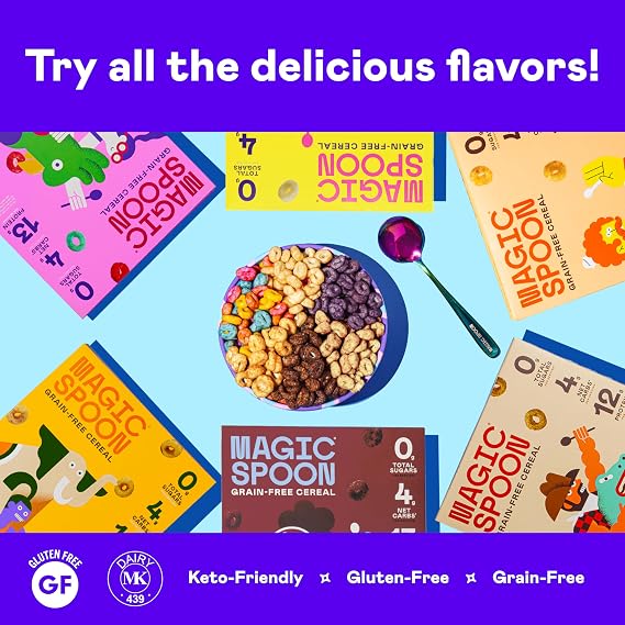 Magic Spoon Ultimate Starter Pack - High Protein Cereal - Sugar Free Snacks & Breakfast - Healthy Snacks - 1 Box Fruity, 1 Box Cocoa, 4 Bars Marshmallow, 4 Bars Double Chocolate, Bowl and Spoon Set