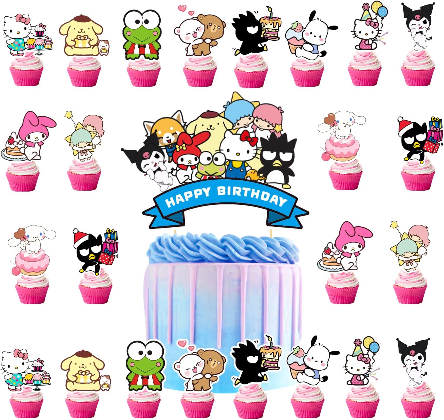 25Pcs Kawaii Cake Cupcake Toppers, Cake Decorations Birthday Party Supplies for Kids Teens Girls