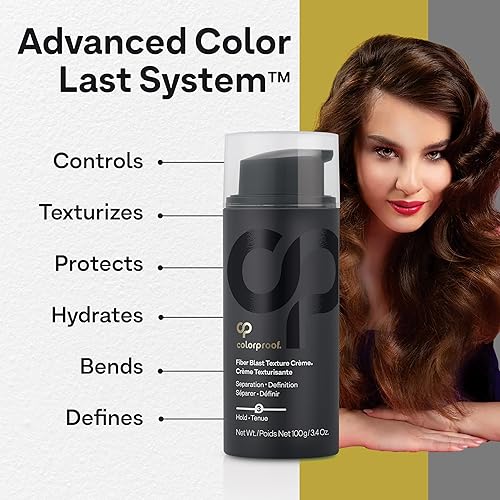 Miniatura 7 de Colorproof Fiber Blast Texture Crème 3.4 Fl. Oz. Crema hidratante y no grasa para la textura del cabello con aroma a lichi y melón, crema de peinado