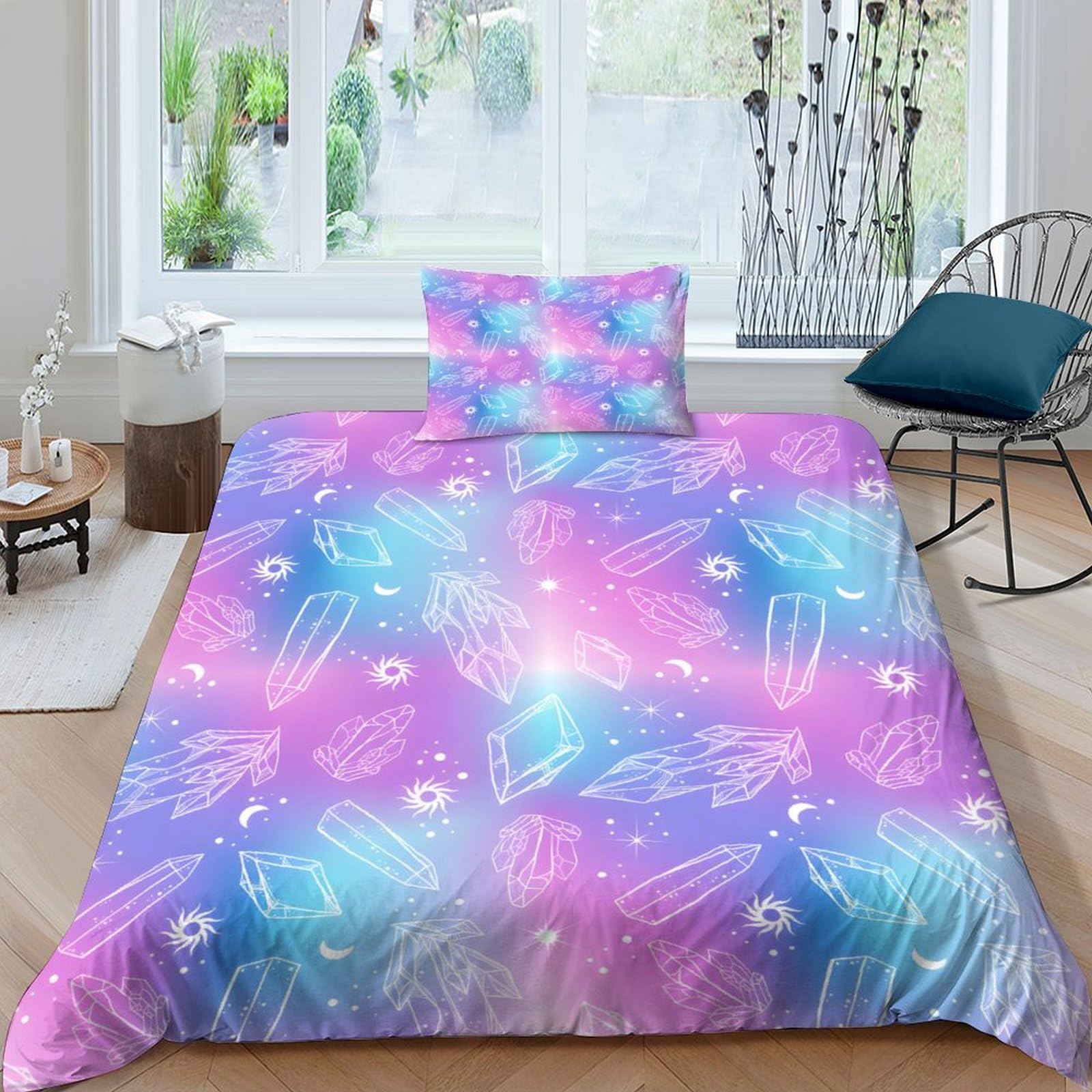 PrintHaven Magic Crystals Gothic Duvet Cover Set Bedding Quilt Cover for Bedding Decro, Ultra Soft Microfiber Duvet Cover 3Pcs Bedclothes for Kids Teens Adult Single（135x200cm）