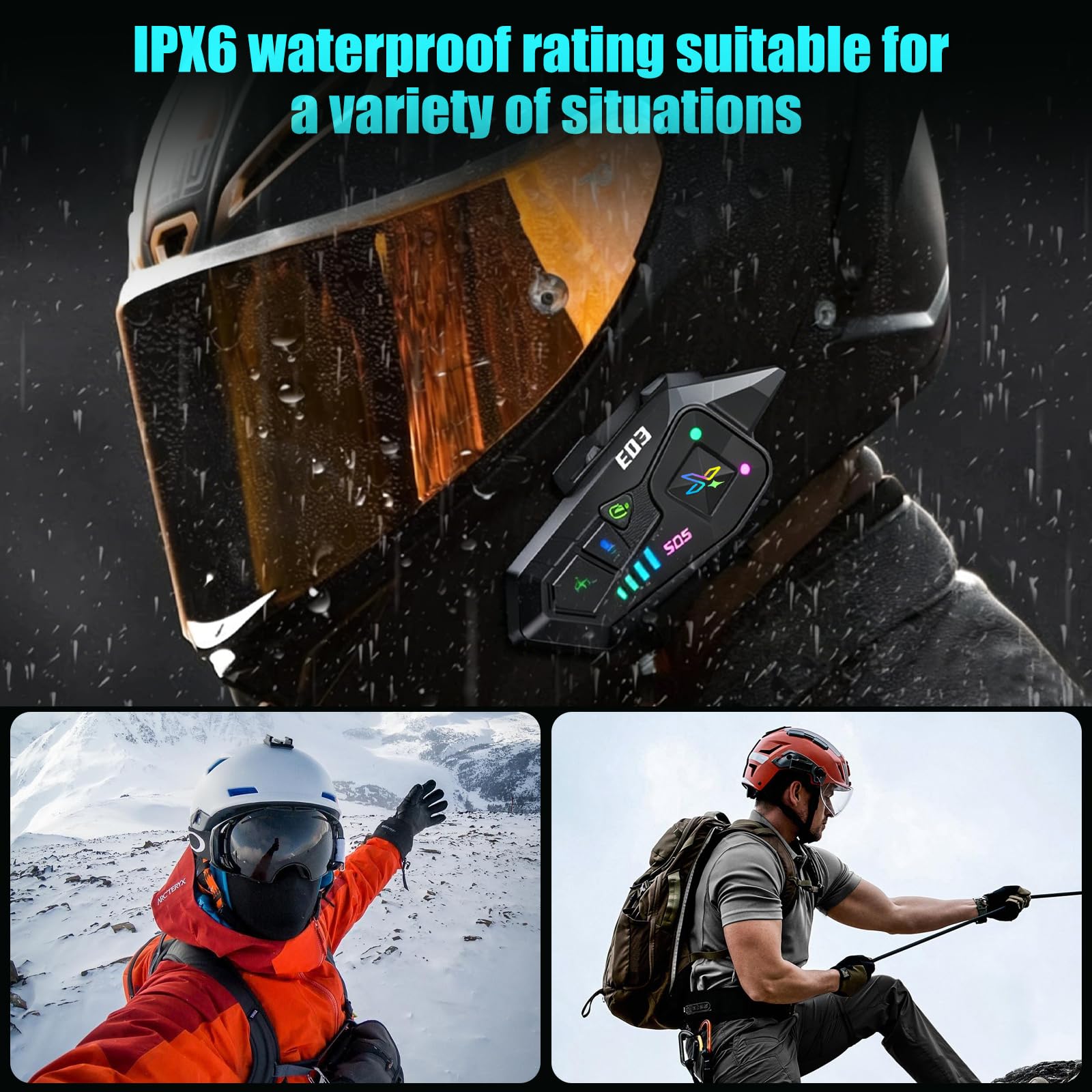 OBEST Interfono per casco da moto, Bluetooth 6.0, portata di comunicazione 500 metri, cancellazione intelligente del rumore, impermeabile IPX6, batteria da 1000 mAh, supporta la condivisione musicale