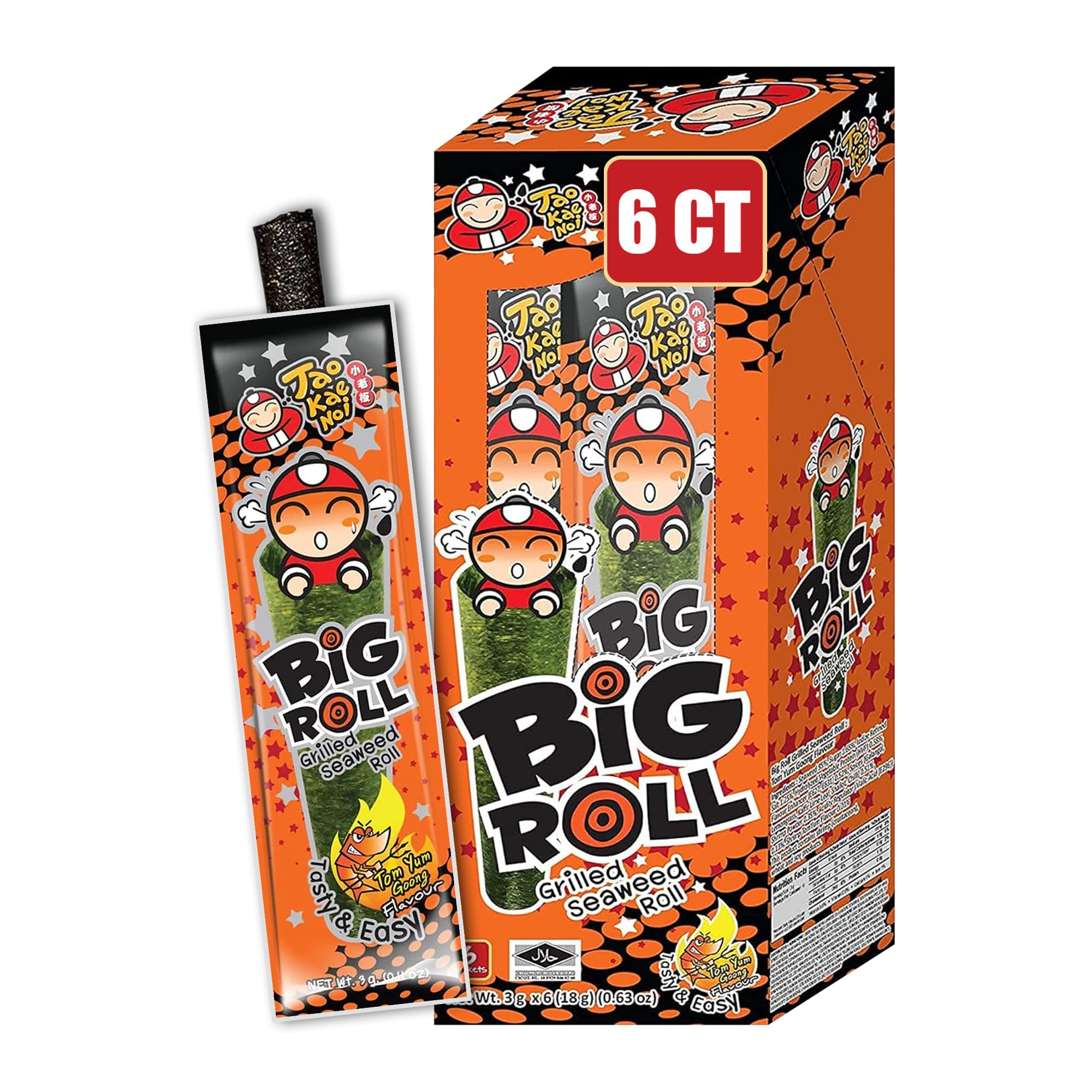Tao Kae Noi Grilled Seaweed Big Roll Tom Yum Goong Flavour, 6 x 3 g