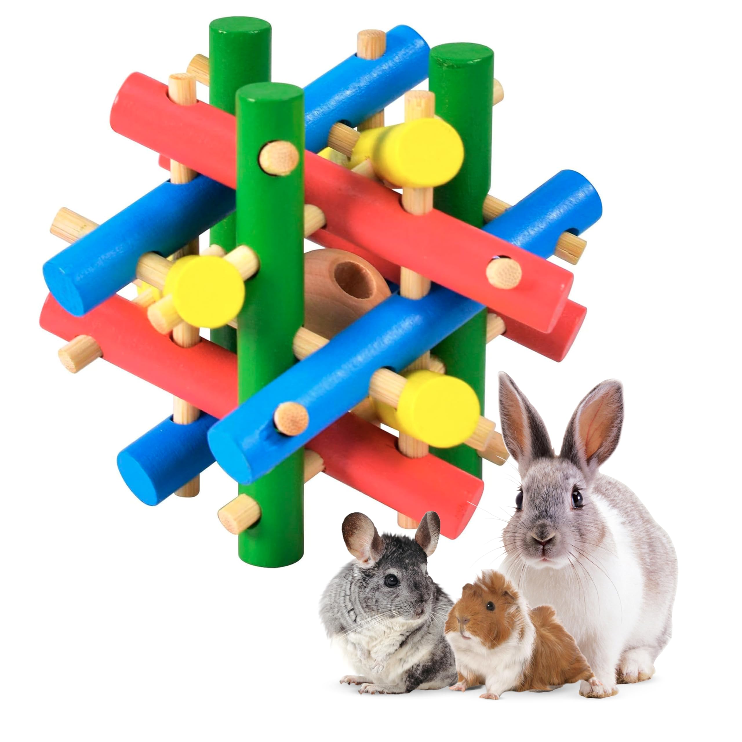 Wooden Chewing Toy for Small Animals, Natural Wood for Rabbit, Guinea Pig, Bunny, Chinchilla (Colored)