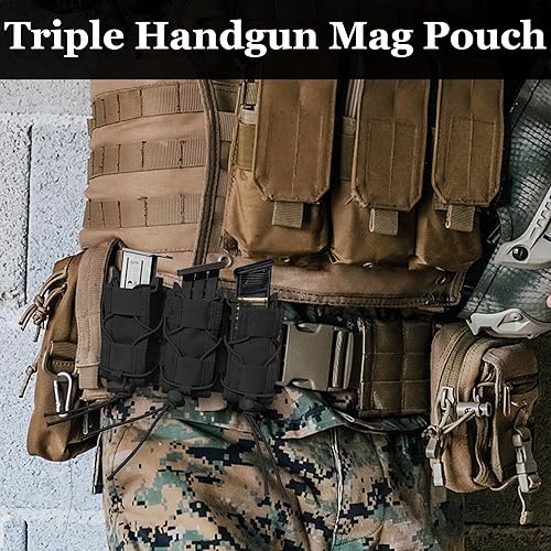 Miniatura 3 de Lyska 2 piezas de triple + doble engranaje de alta velocidad Molle pistola Mag bolsa para cinco mag, funda universal para pistola de calibre 0.354