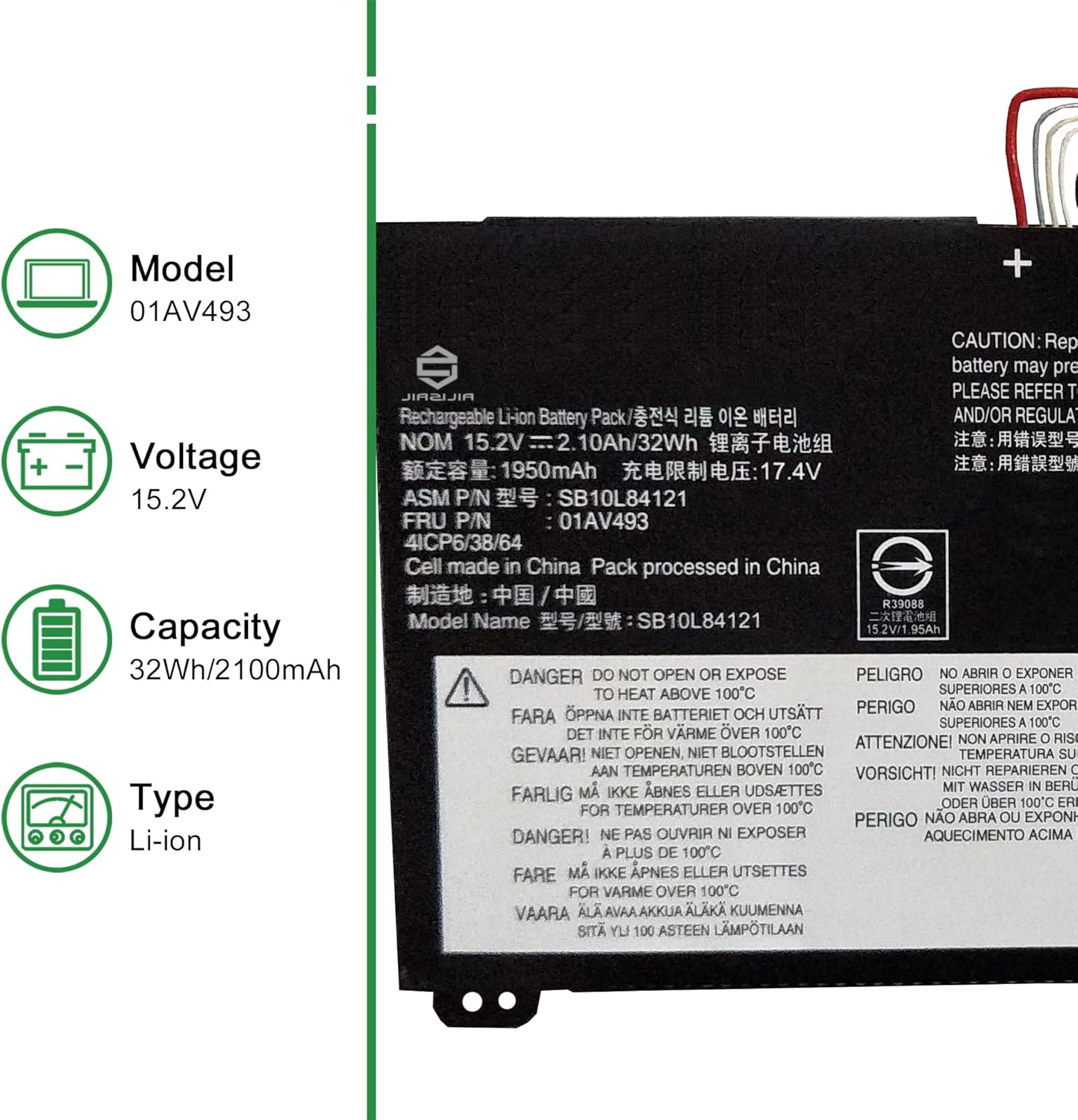 01AV493 SB10L84121 Laptop Battery Replacement for Lenovo ThinkPad T570 T580 P51s P52s Series Notebook 00UR891 SB10L84122 00UR892 SB10L84123 00UR890 15.2V 32Wh 2100mAh