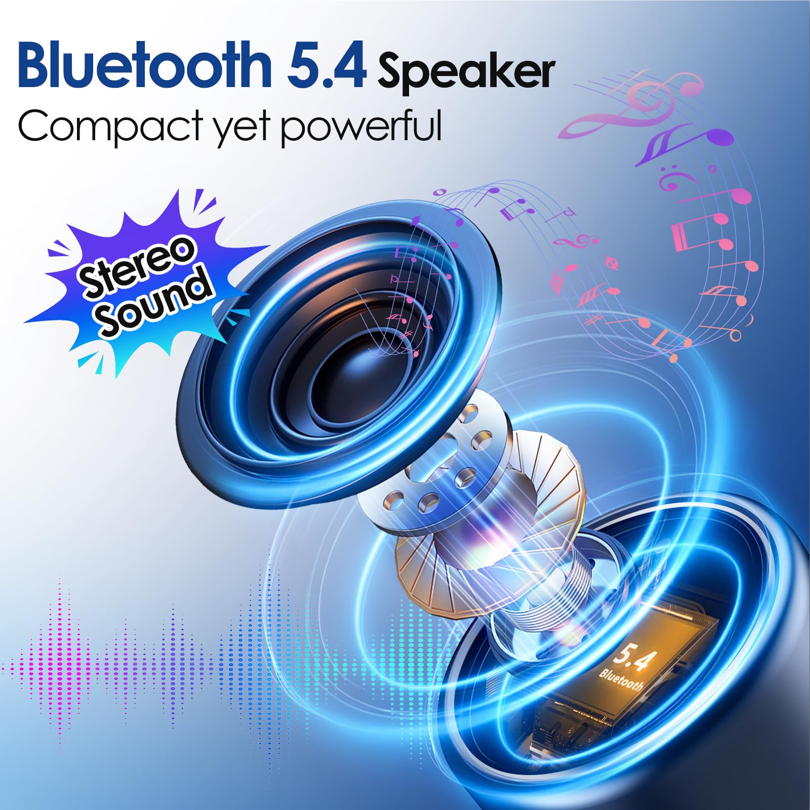 Pequeño altavoz Bluetooth con luces, BT5.4, batería de 12 horas de duración y micrófono de reducción de ruido, altavoz inalámbrico portátil azul para el hogar, camping y aventuras al aire