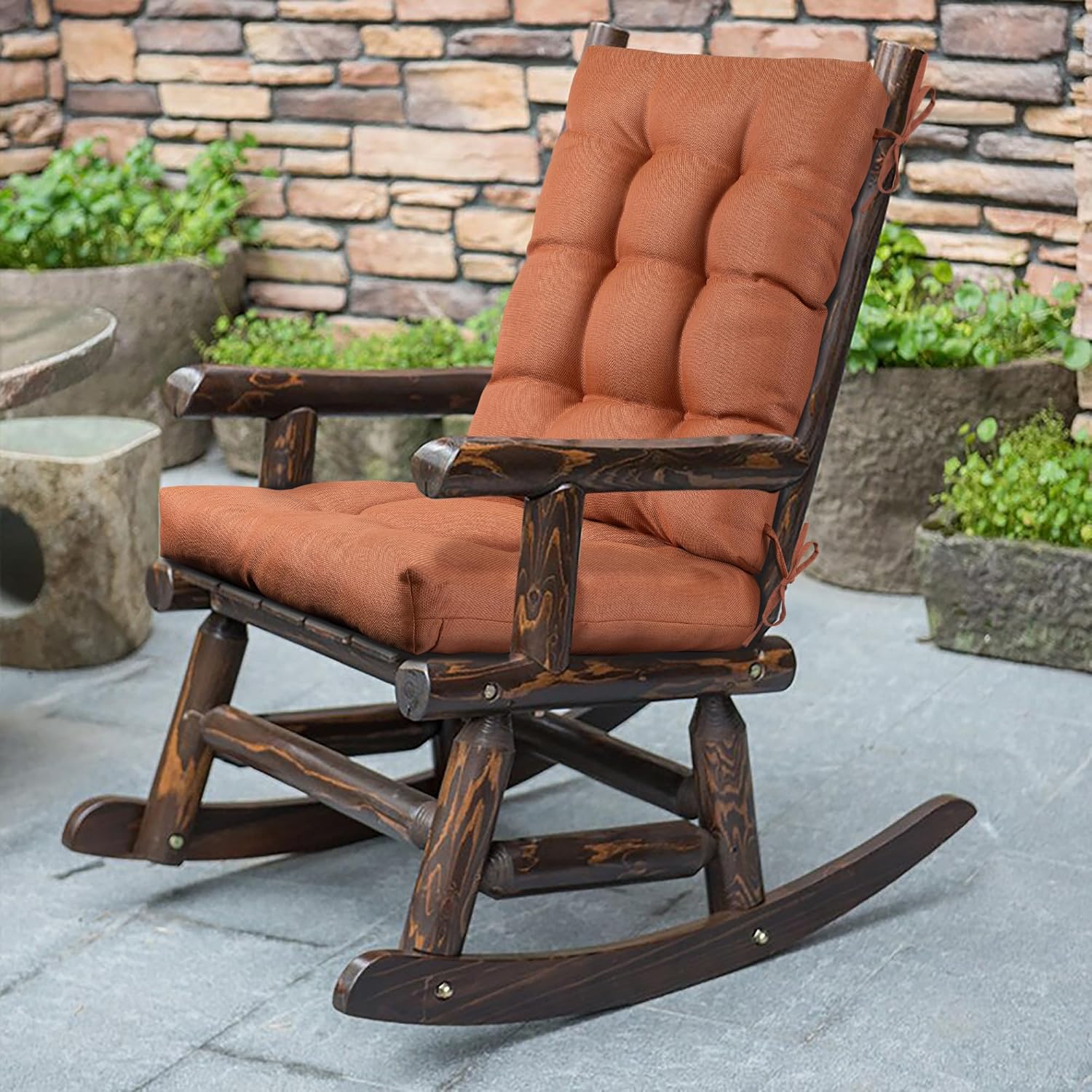 Magpie Fabrics Outdoor Rocking Chair Cushion Set, Tufted Pad for Rocking Chairs with Ties, Seat 17" x 17"/Back 21" x 17", Coral