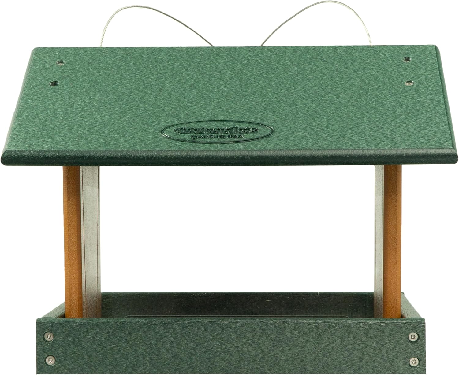 DutchCrafters Poly Hanging Hopper Bird Feeder, Large Hanging Bird Feeder for Outside, Outdoors - Amish American Made (Turf Green & Cedar)