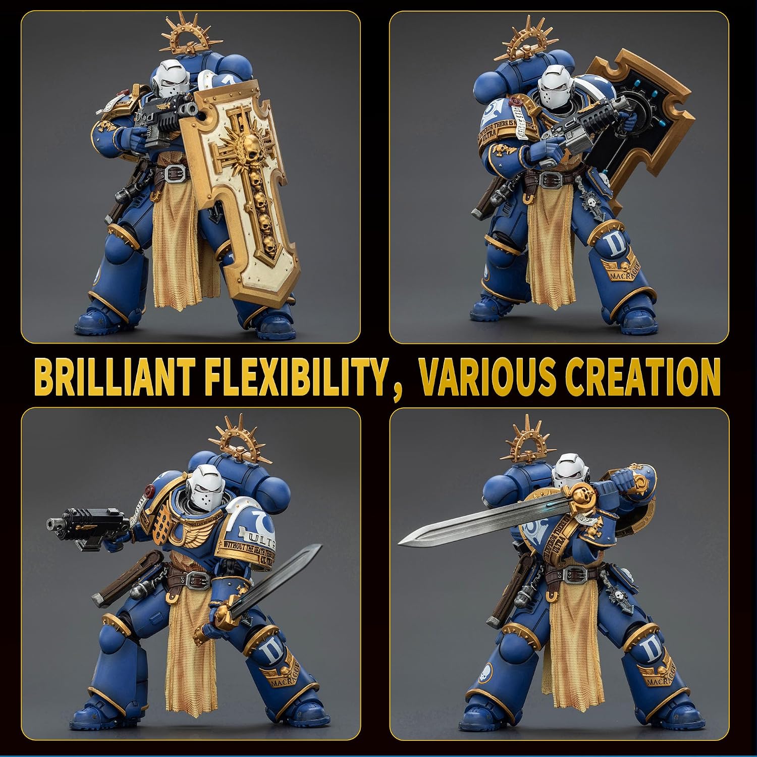 JOYTOY Warhammer 40k Action Figure 1/18 Scale Ultramarines Levantus with Power Sword,Stormeshield and Bolt Pistol,Brilliant Paintwork,Movability,Durability, for Collection & Display