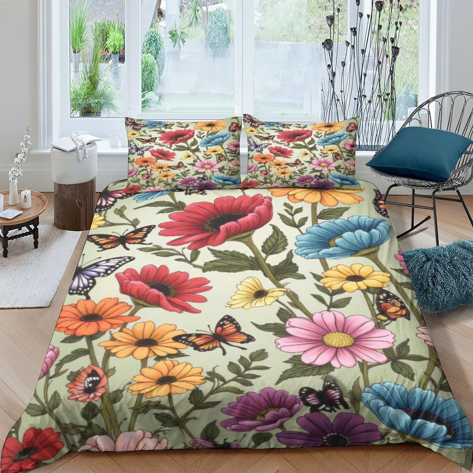 Ctjqhvkz Style-3 3D Printed Floral Butterfly Fitted Sheet Microfiber Soft Decor Colorful Garden Mattress Cover For Bedroom Guestroom Dorm Single（135X200cm）