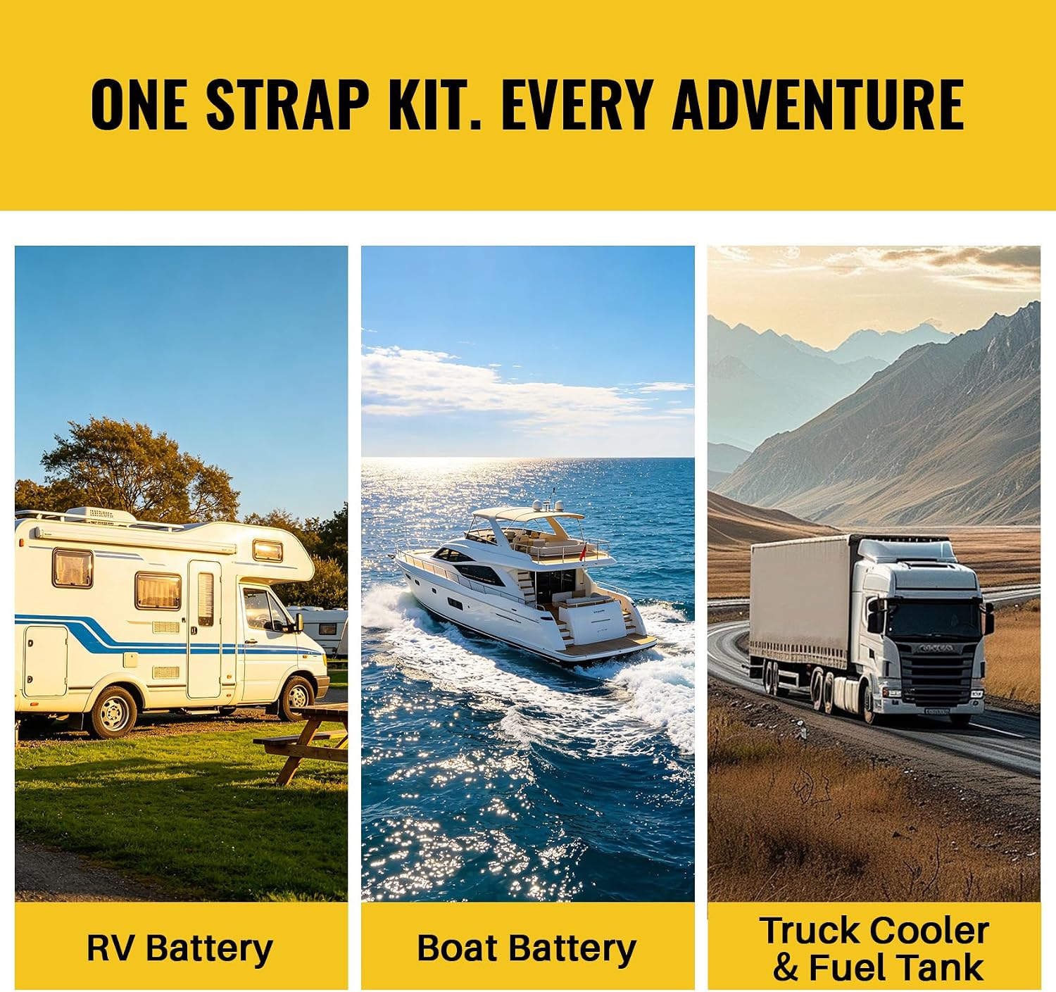 Ayaport 48" x 0.75" Battery Tie Down Strap Small Battery Box Hold Down Kit with Stainless Steel Bracket & Screws Used for RV Battery Gas Fuel Tank Accessories